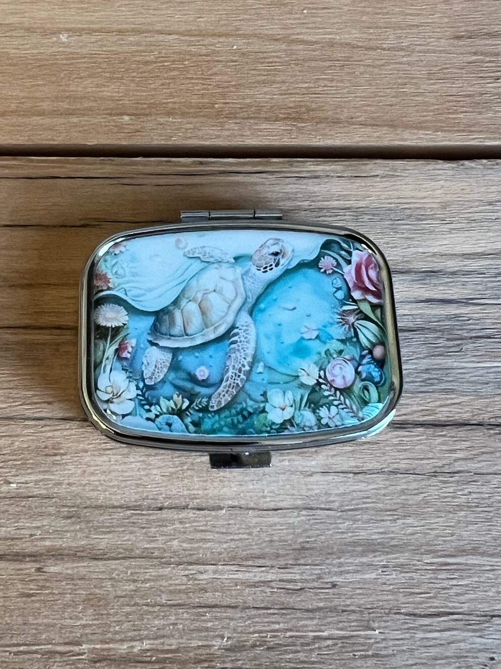 Sea Turtle Beach Pill Box - Ocean Green and Sand
